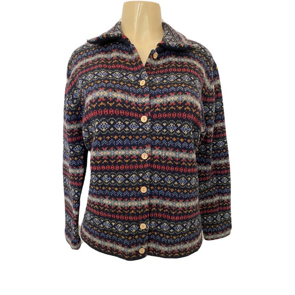 SKYR Lambswool Sweater Cardigan Multi Color Striped Button Down Long Sle… - Picture 1 of 5